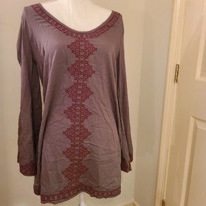 Love Stitch Blouse Brown and Red Medium Very Good